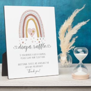 Pink Modern Rainbow Heart Stars Diaper Raffle Sign Plaque