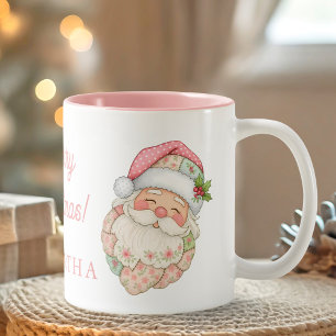Pink Modern Santa Claus Name Mug
