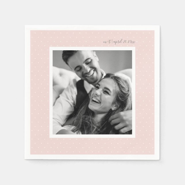 Pink Modern Script and Chic Dots Wedding Photo Napkin (Front)