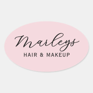 Pink Modern Script Business Monogram Oval Sticker