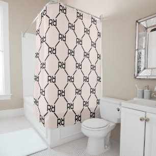Pink Modern Script Girly Monogram Initial Shower Curtain