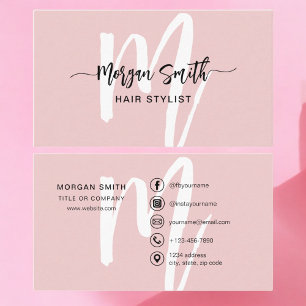 Pink Modern Script Girly Monogram Name Business Card