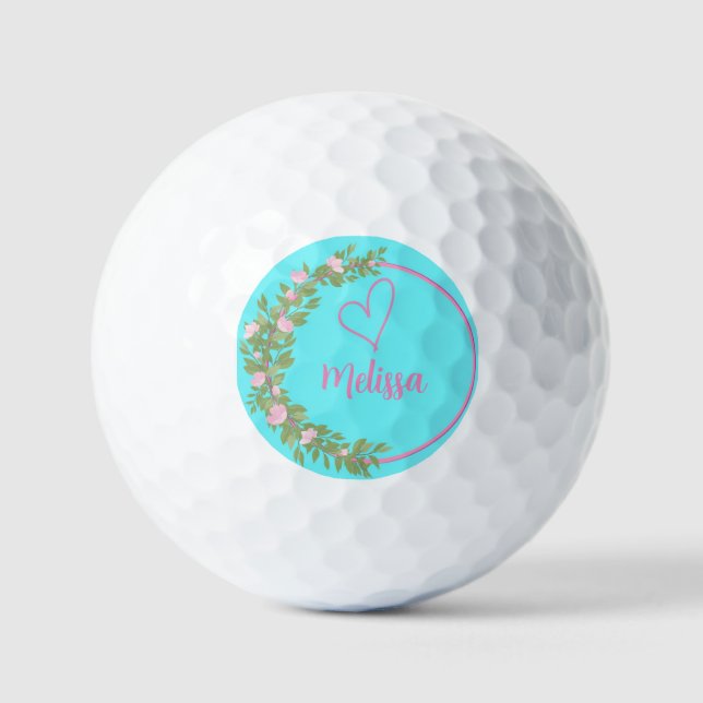 Pink Modern Script Girly Monogram Name  Golf Balls (Front)