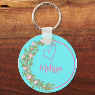 Pink Modern Script Girly Monogram Name  Key Ring