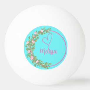 Pink Modern Script Girly Monogram Name  Ping Pong Ball