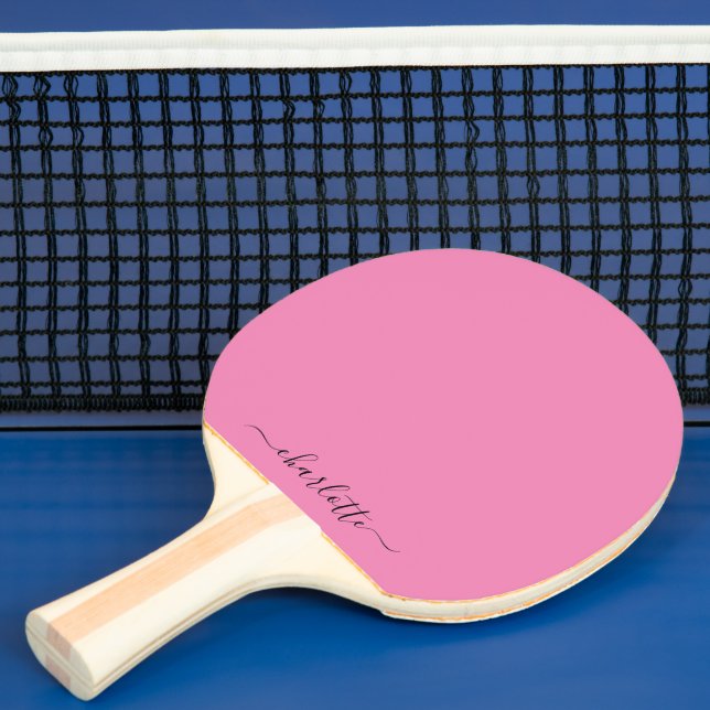 Pink Modern Script Girly Monogram Name Ping Pong Paddle (Insitu)