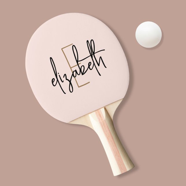 Pink Modern Script Girly Monogram Name Ping Pong Paddle (Creator Uploaded)
