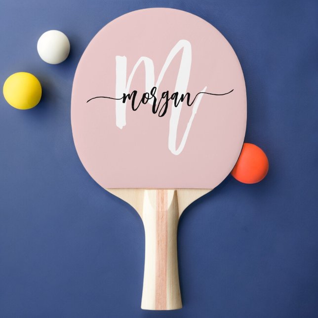 Pink Modern Script Girly Monogram Name Ping Pong Paddle (Creator Uploaded)