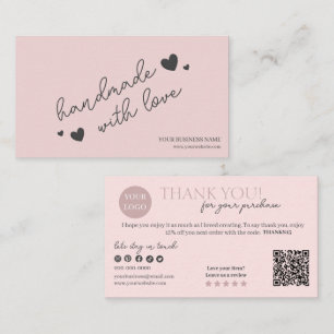 Pink Modern Script QR Code, Thank You Candle Business Card