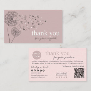 Pink Modern Script QR Code, Thank You Candle Business Card