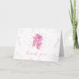 Pink Modern Snowflake Ballerina Baby Shower  Thank You Card