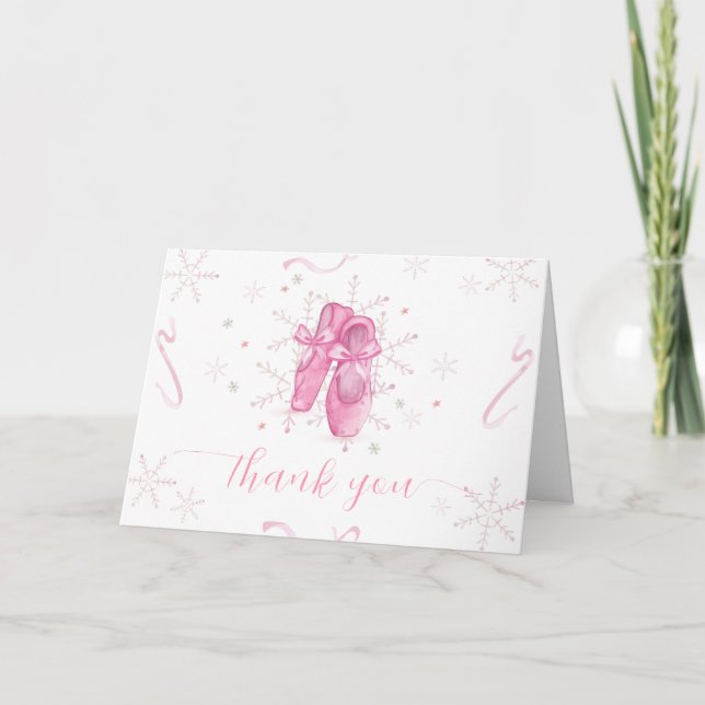 Pink Modern Snowflake Ballerina Baby Shower  Thank You Card (Front)