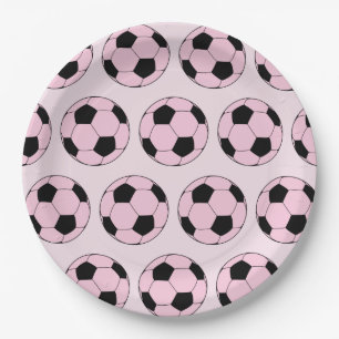 Pink Modern Soccer Ball Football Pattern Paper Plate