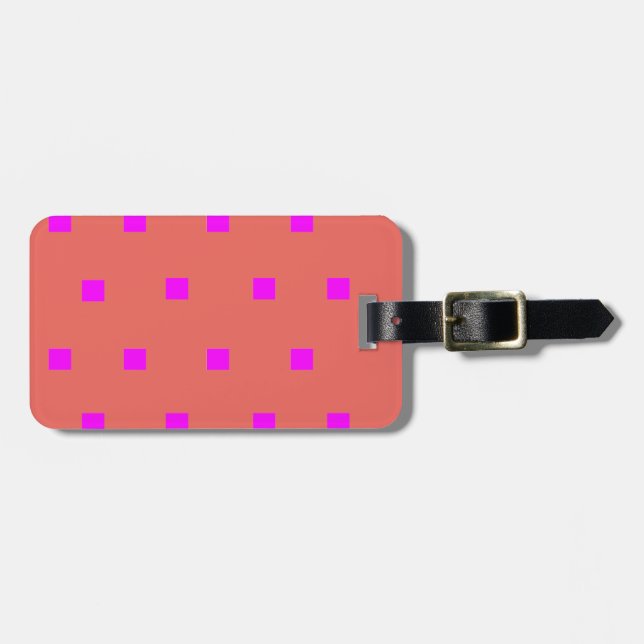 Pink modern squares luggage tag (Front Horizontal)