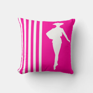 Pink Modern Stripes with Fashion Silhouette Cushion