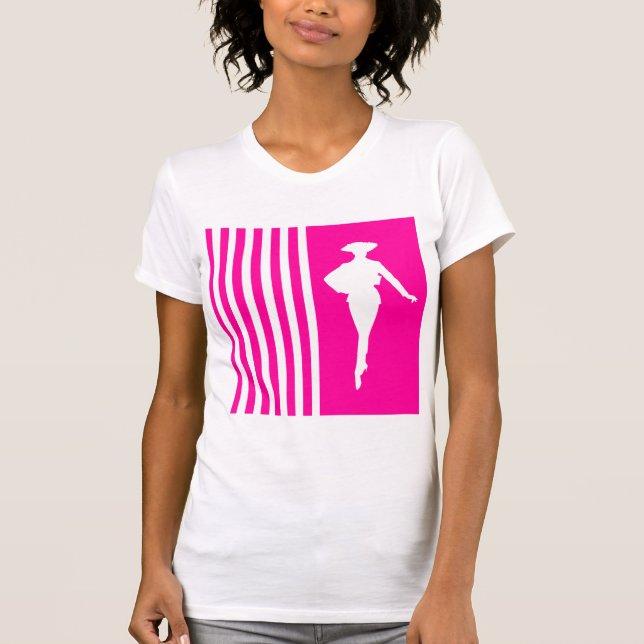 Pink Modern Stripes with Fashion Silhouette T-Shirt (Front)
