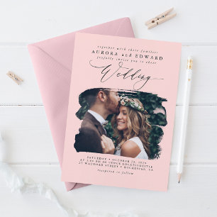 Pink Modern Stylish Boho Wedding Photo Invitation