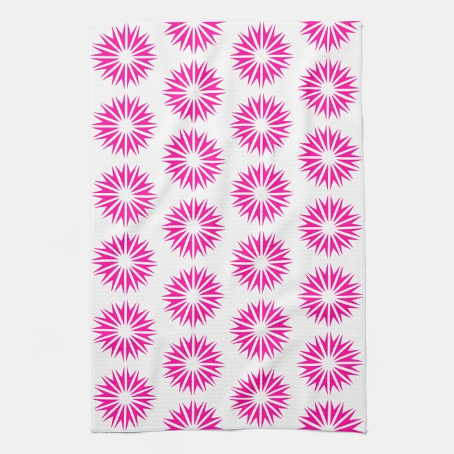 Pink Modern Sunbursts Tea Towel (Vertical)