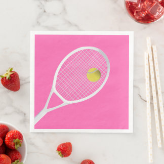 Pink Modern Tennis Ball White Racket Napkin