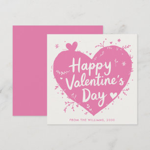 Pink Modern Typography Heart Happy Valentine's Day Holiday Card