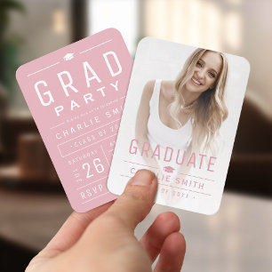 Pink Modern Typography Photo Graduation Invite