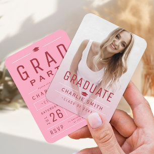 Pink Modern Typography Photo Graduation Invite
