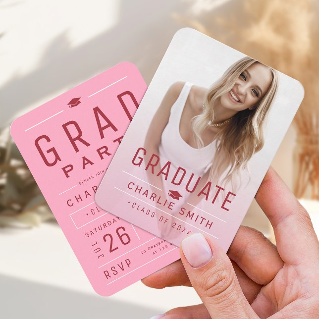 Pink Modern Typography Photo Graduation Invite (Pink Modern Typography Photo Graduation Invite)