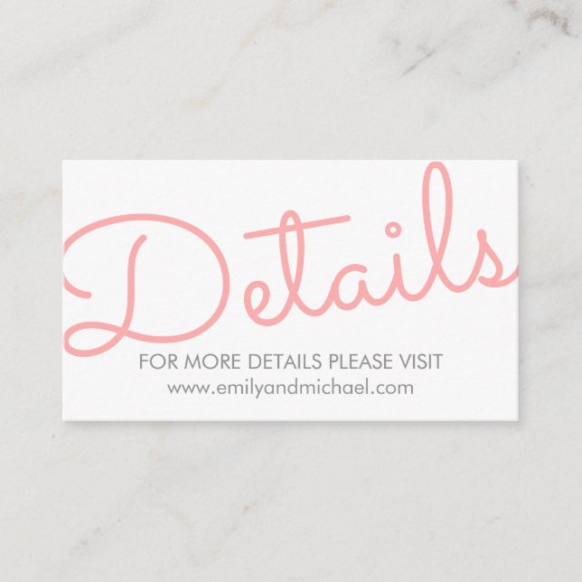 Pink Modern Typography Wedding Details Enclosure Card (Front)