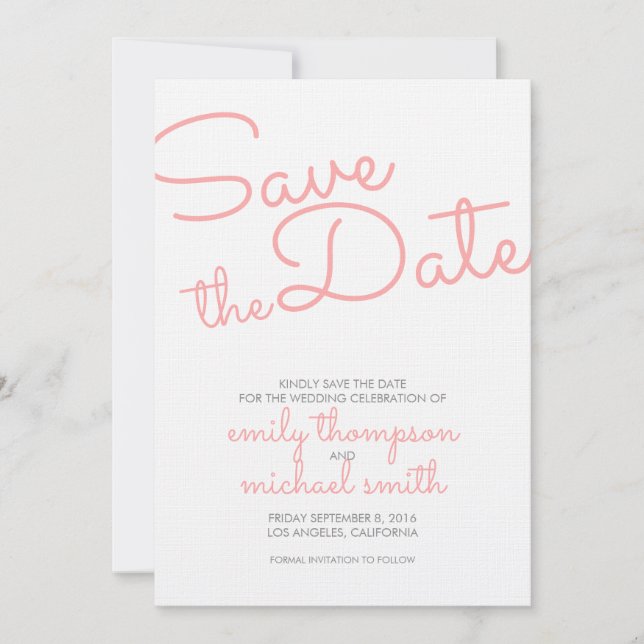 Pink Modern Typography Wedding Save the Date (Front)