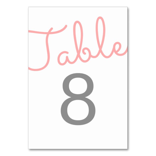 Pink Modern Typography Wedding Table Number (Front)