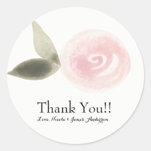 Pink Modern Watercolor Rose Floral Wedding Favour Classic Round Sticker