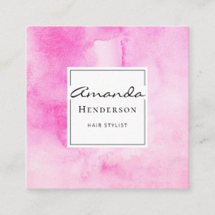 Pink Modern Watercolors Brushstrokes Elegant Square Business Card