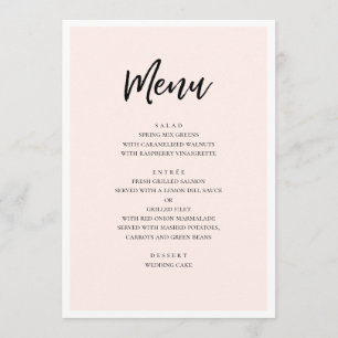 Pink modern wedding. Simple blush minimalist Menu