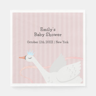 Pink Modern Whimsical Princess Swan Baby Shower  Napkin