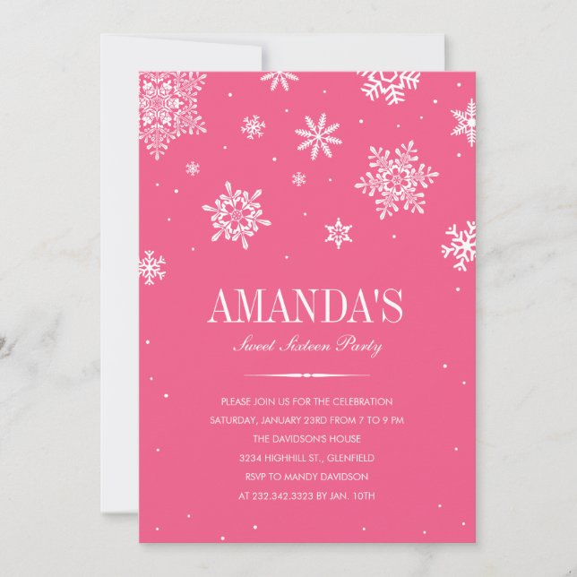 Pink Modern Winter Wonderland Sweet 16 Invitations (Front)