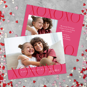 Pink Modern XOXO Photo Valentine's Day Holiday Card