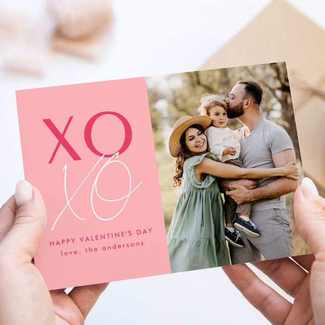 Pink Modern XOXO Valentine's Day Photo Holiday Card (Creator Uploaded)