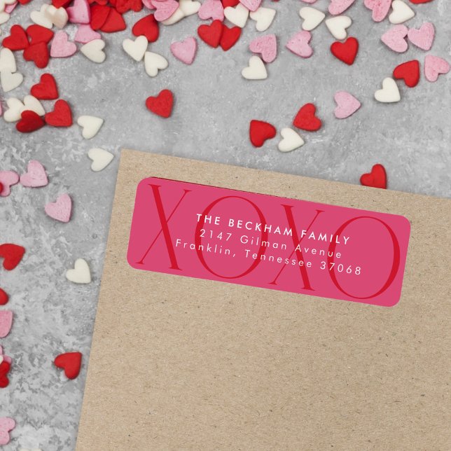 Pink Modern XOXO Valentine's Day Return Address Label (Creator Uploaded)
