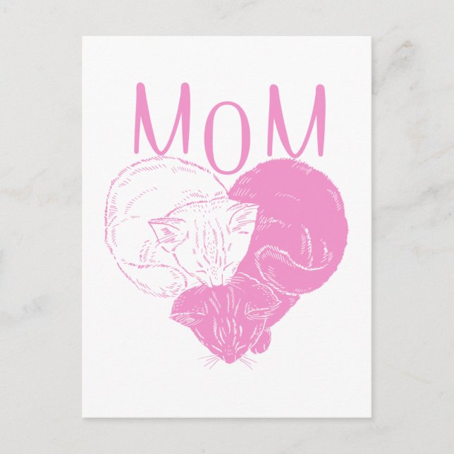 Pink MOM Heart Cats Postcard (Front)