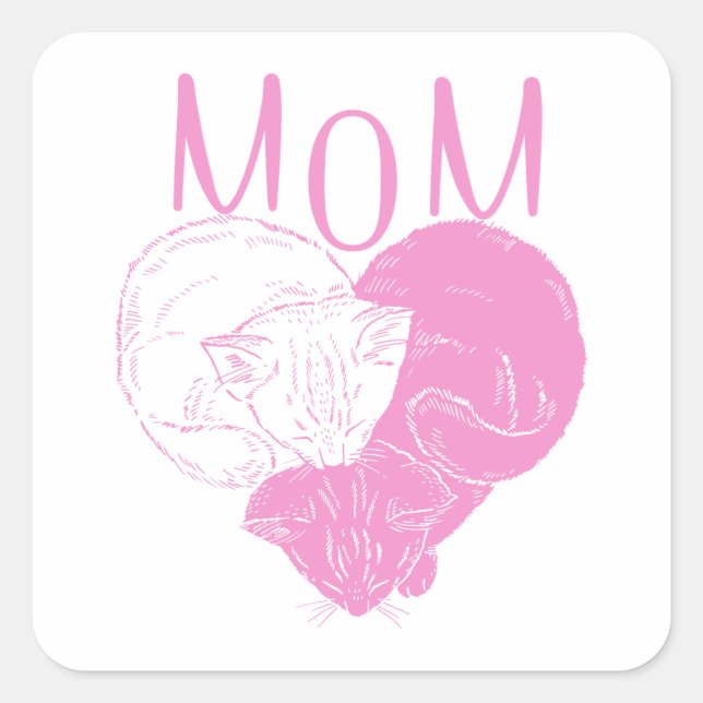 Pink MOM Heart Cats Square Sticker (Front)