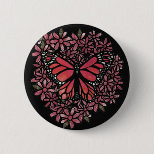 Pink Monarch Butterfly Spring Flower Daisies       6 Cm Round Badge