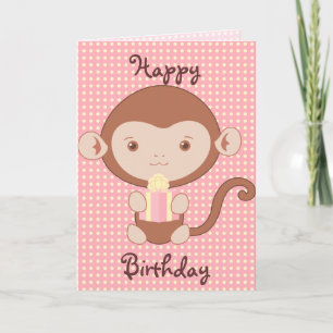 Pink Monkey Birthday Card