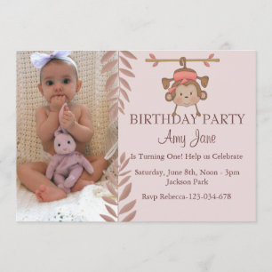 Pink Monkey Birthday Invitation