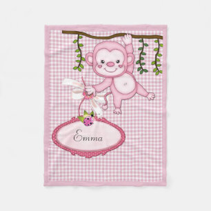 Pink Monkey Fleece Blanket
