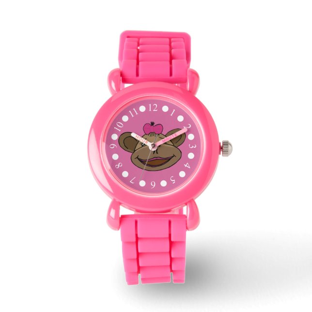Pink Monkey Girls Glitter Watch (Front)