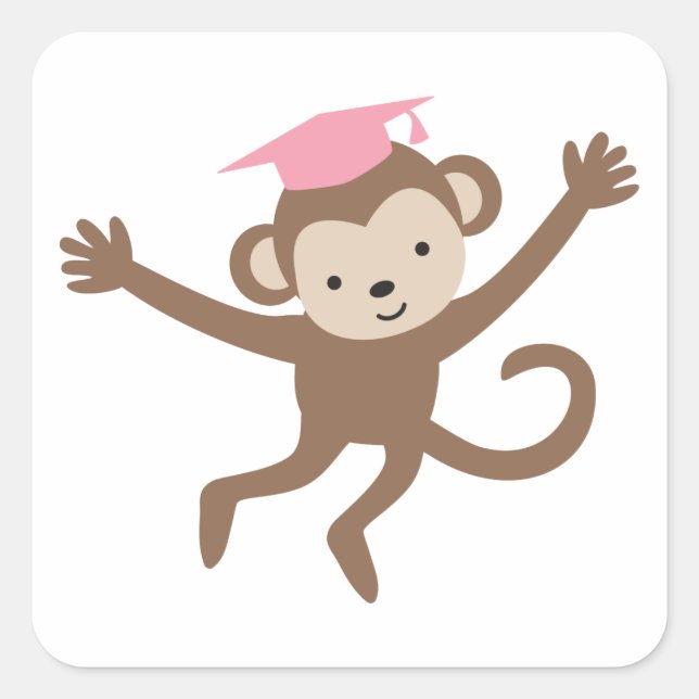 Pink Monkey Graduation Square Sticker (Front)