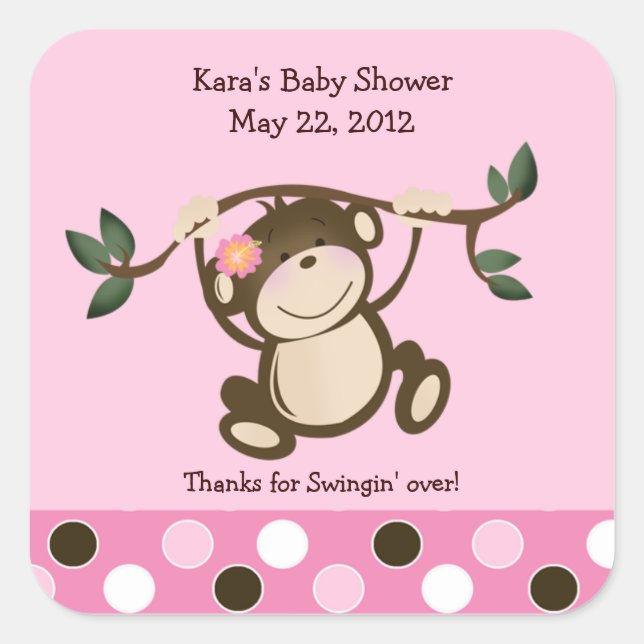 PINK MONKEY PLAY SQUARE Favour Sticker (Front)