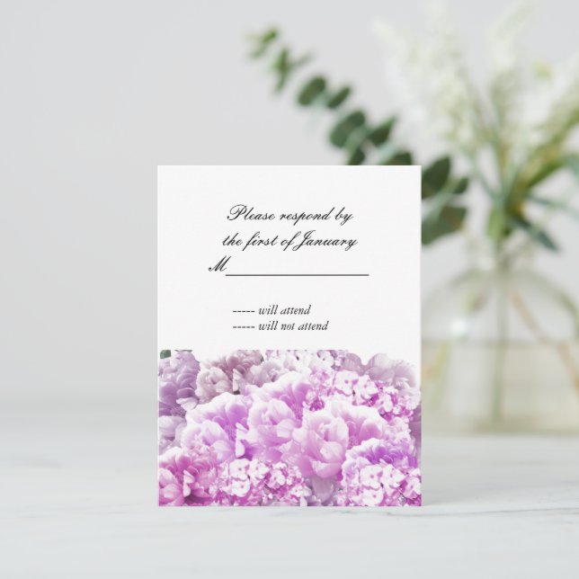 Pink Monochromatic Bouquet of Florals Reply Card (Standing Front)