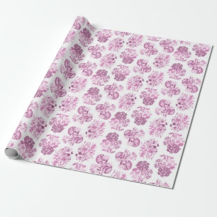 Pink Monochrome Flowers Wrapping Paper
