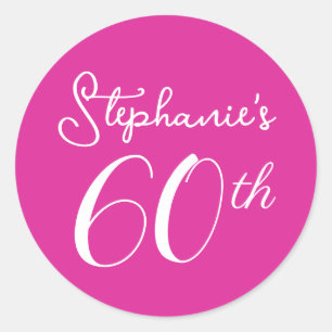 Pink Monogram 60th Birthday Party Classic Round Sticker